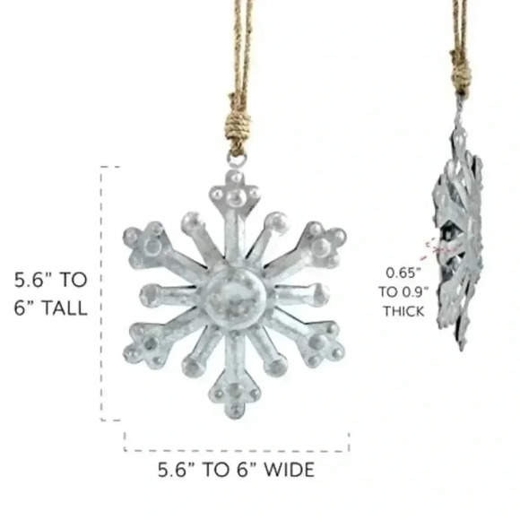 Galvanized Snowflake Ornaments (6)Rustic Farmhouse Decor Metal Christmas - Picture 4 of 4